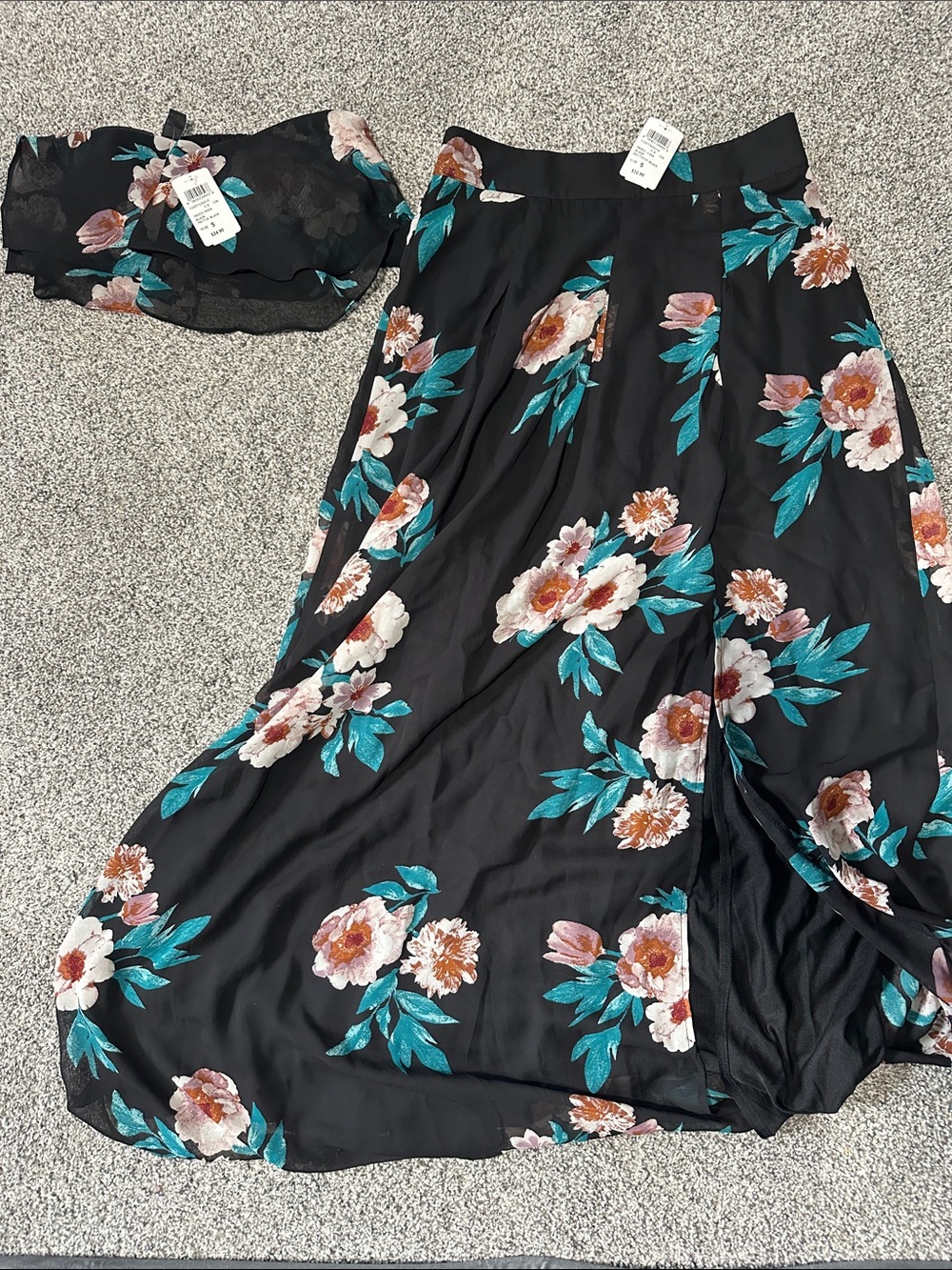 Windsor Black Skirt with Teal Floral Accents